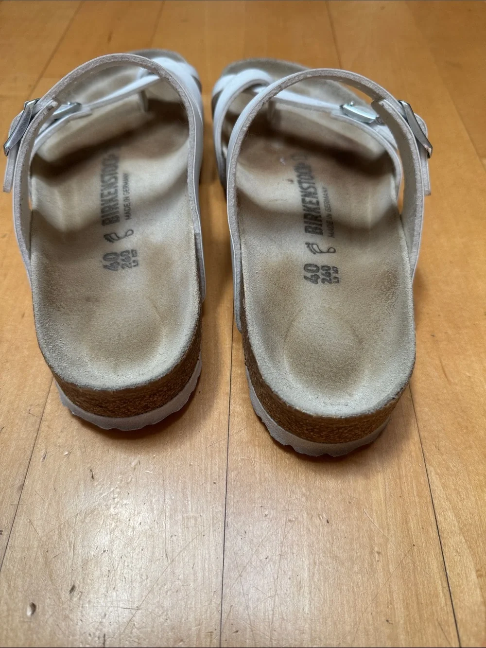 Birkenstock White Mayari-Style Leather Strap Sandals